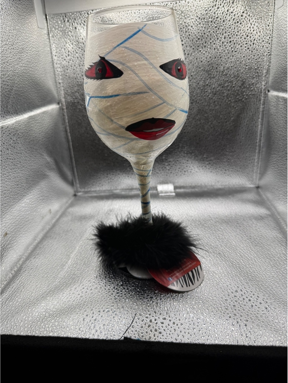Lolita Miss Mummy Hand-Painted Wine Glass with Feather Base